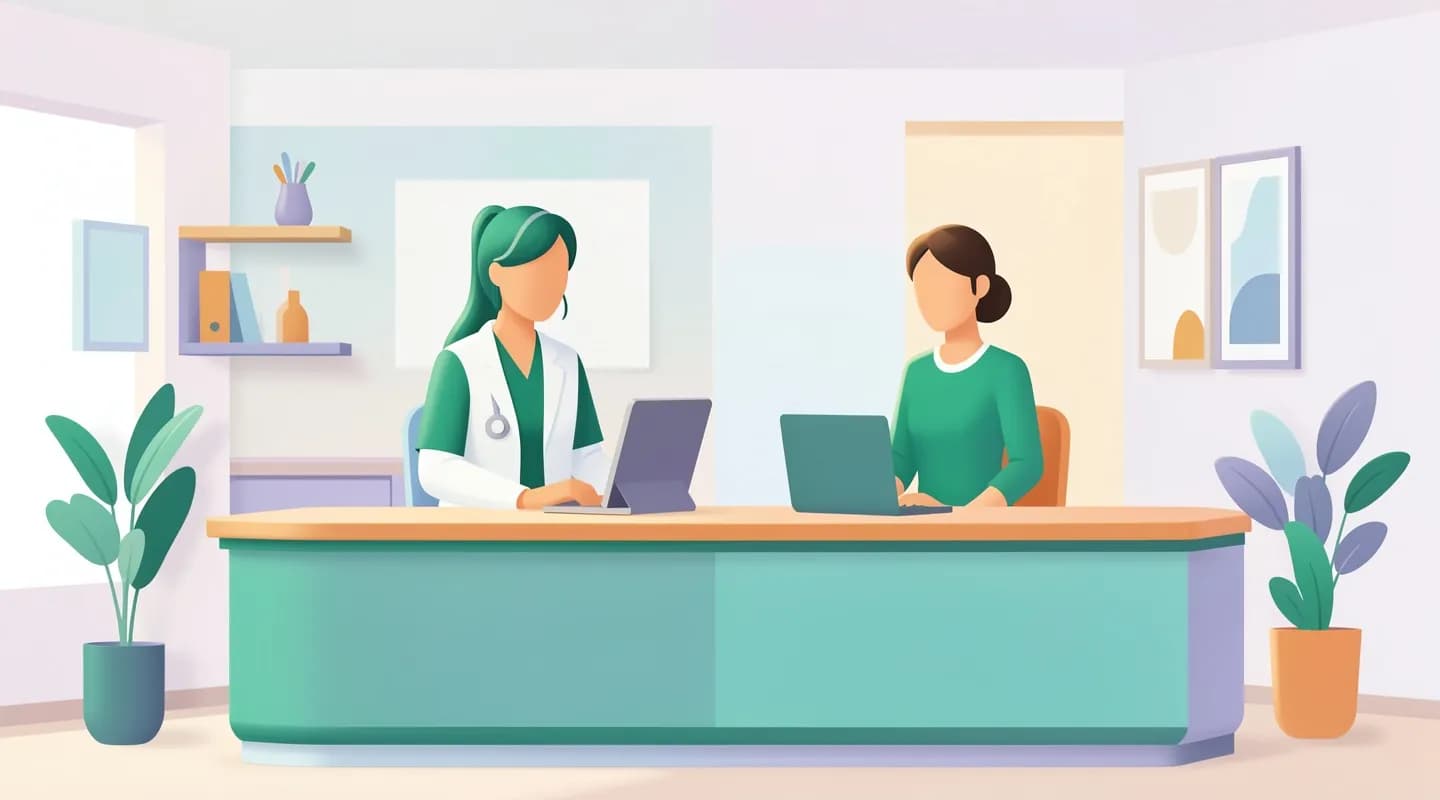 Studio medico organizzato con medico e segretaria che lavorano in modo efficiente