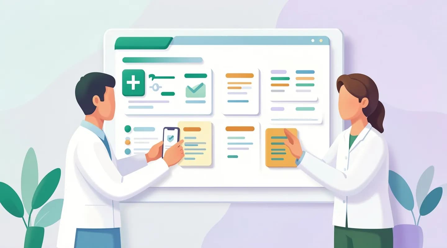 Personale di studio medico che coordina turni e comunicazioni interne su una bacheca digitale