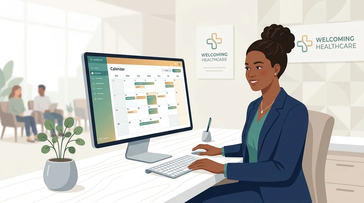 Segretaria di ambulatorio che invia promemoria automatici dal gestionale